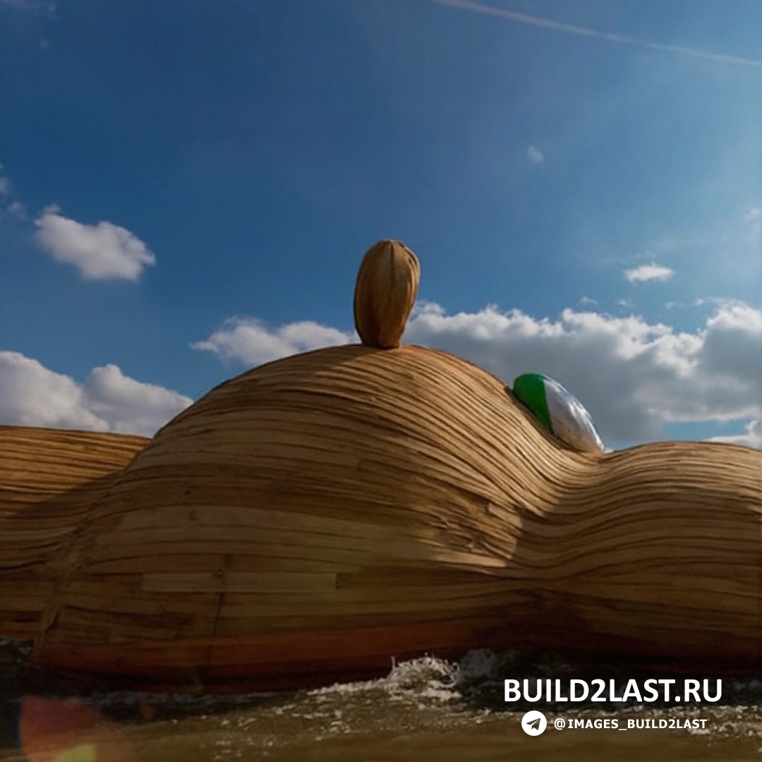 Деталь скульптуры гиппопотама на Темзе, светлое дерево и бежевый цвет, Лондон