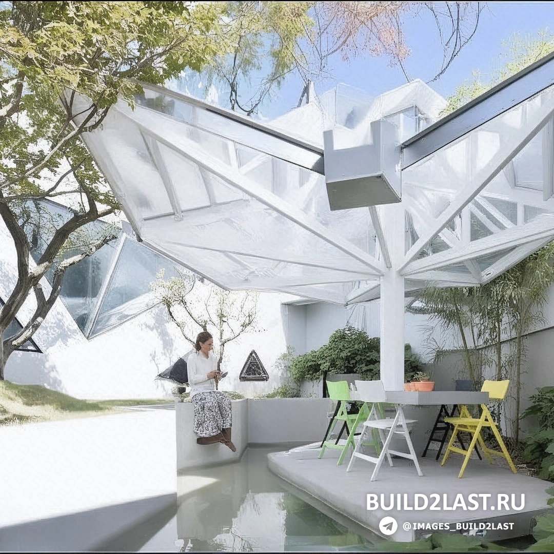 Гостиная в стиле хай-тек с панорамным остеклением, белым диваном и телевизором, Сеул, Южная Корея