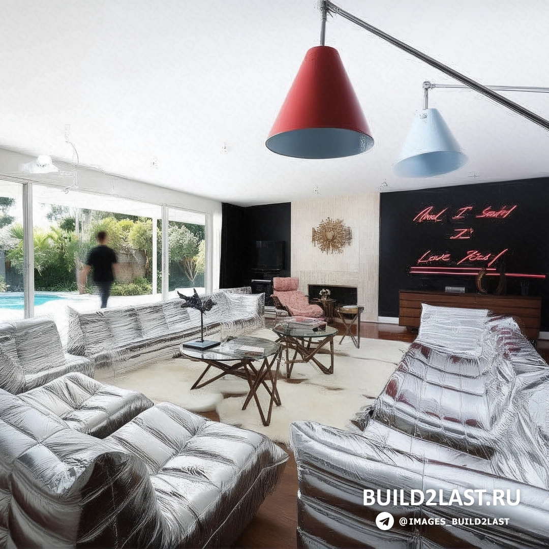 Яркая гостиная с панорамными окнами и стеклянными дверями, стильный диван и журнальный столик, элегантные торшеры и подвесные светильники, элементы эклектики и декоративные покрытия, темное дерево и черный акценты